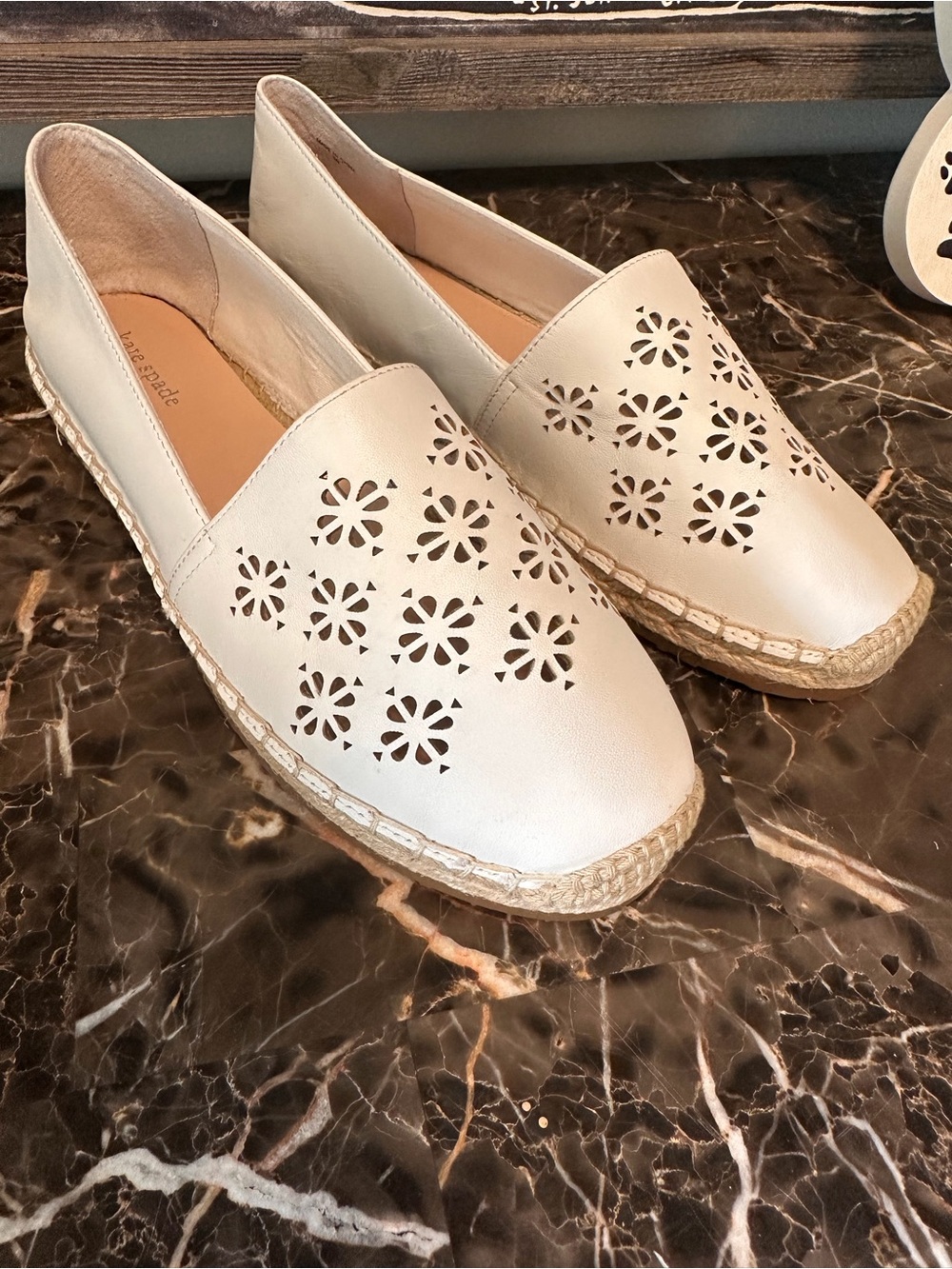 kate spade White Laser-Cut Floral Espadrille Flats